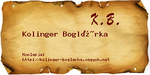 Kolinger Boglárka névjegykártya